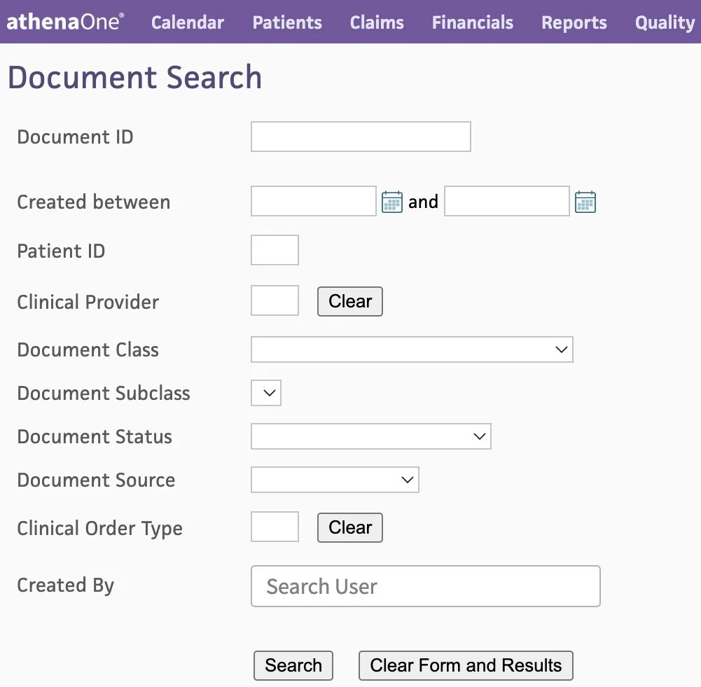 Example of document search in athenaOne.