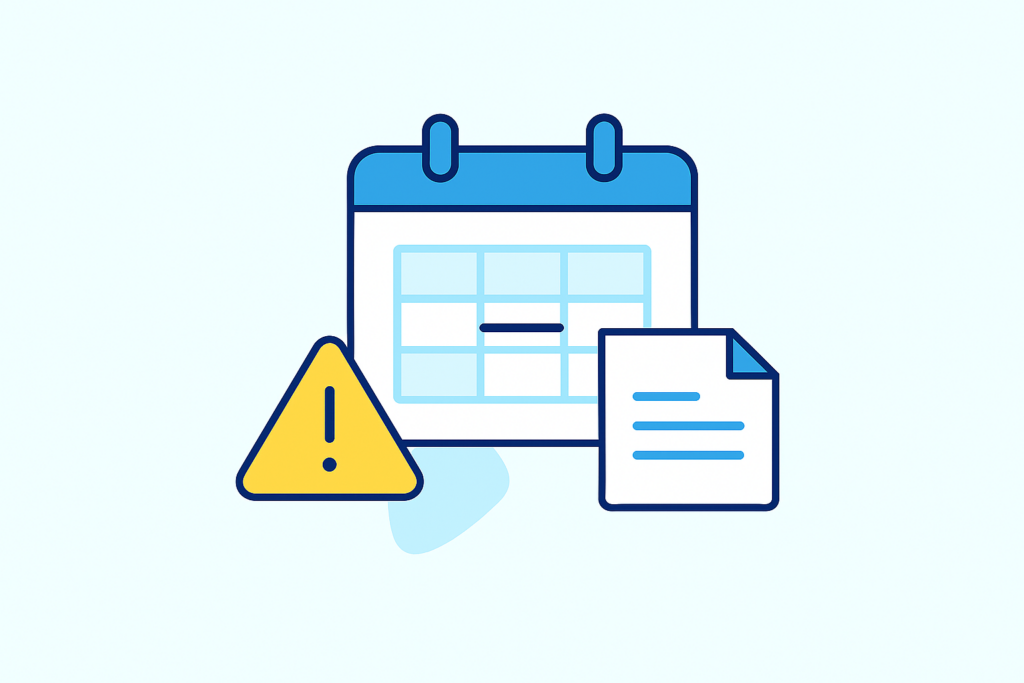 Calendar with a caution sign alert.